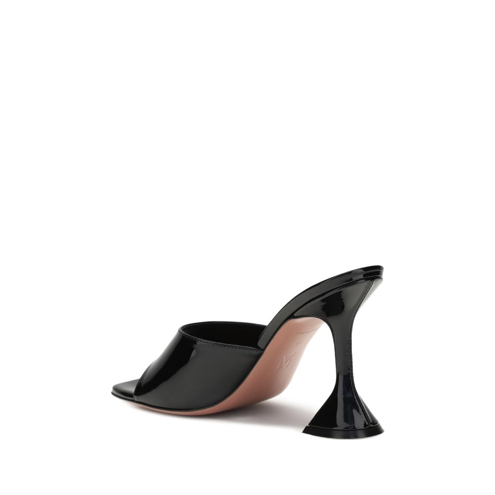 Amina Muaddi Black Calf Leather Bos Taurus Platform Sandals