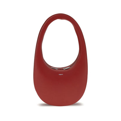 Coperni Red Calf Leather Bos Taurus Shoulder Bag with unique hobo silhouette and three-dimensional monogram plaque.