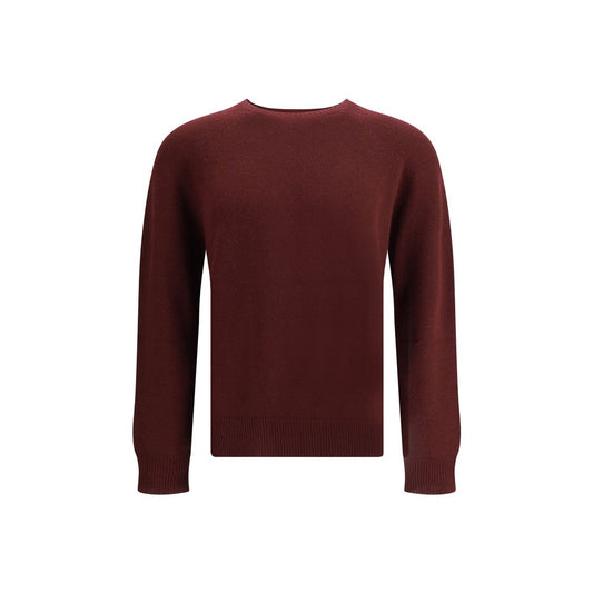 Jil Sander Bordeaux Fleece Wool Sweatshirt with ribbed crew neck, cuffs, and hem in an elegant monochrome pattern for minimalist style.