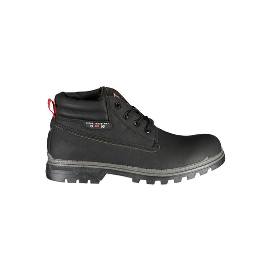 Carrera Black Polyester Boot with laces, contrast details, logo design.