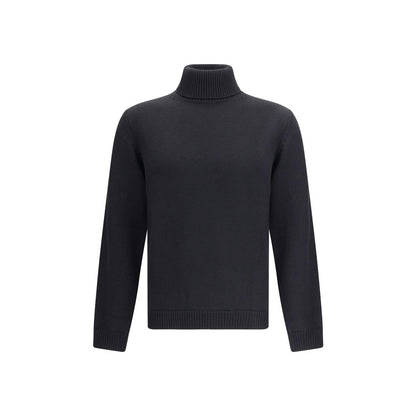 Roberto Collina Black Merino Wool Turtleneck sweater with ribbed details, perfect for smart or casual looks in AW25.