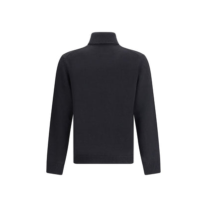 Roberto Collina Black Merino Wool Turtleneck, back view, ribbed details, perfect for smart casual looks, 100% Merino Wool.