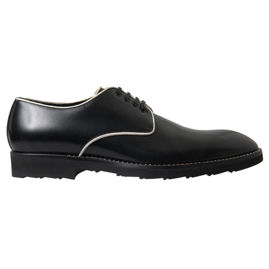 Dolce & Gabbana Black White Leather Formal Dress Shoes, authentic men's shoes with rubber sole, high craftsmanship, made in Italy.