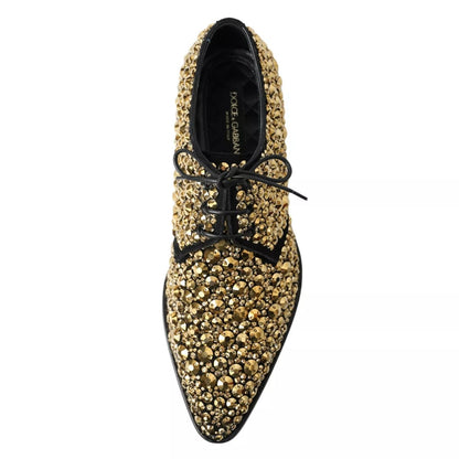 Dolce & Gabbana Black Gold Embellished Derby Shoes