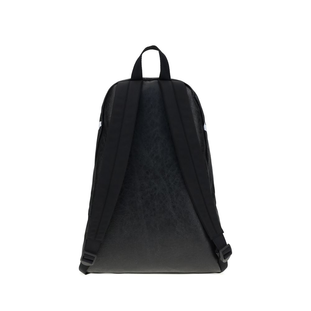 Back view of Balenciaga Black Lamb Ovis Aries Aries Backpack with padded straps and crinkle effect lambskin.