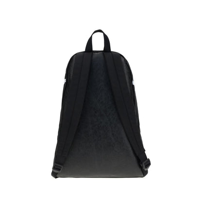 Back view of Balenciaga Black Lamb Ovis Aries Aries Backpack with padded straps and crinkle effect lambskin.