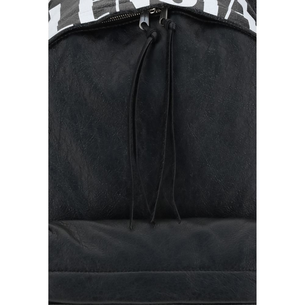 Balenciaga Black Lamb Ovis Aries Aries Backpack with crinkle effect lambskin and printed logo on top.