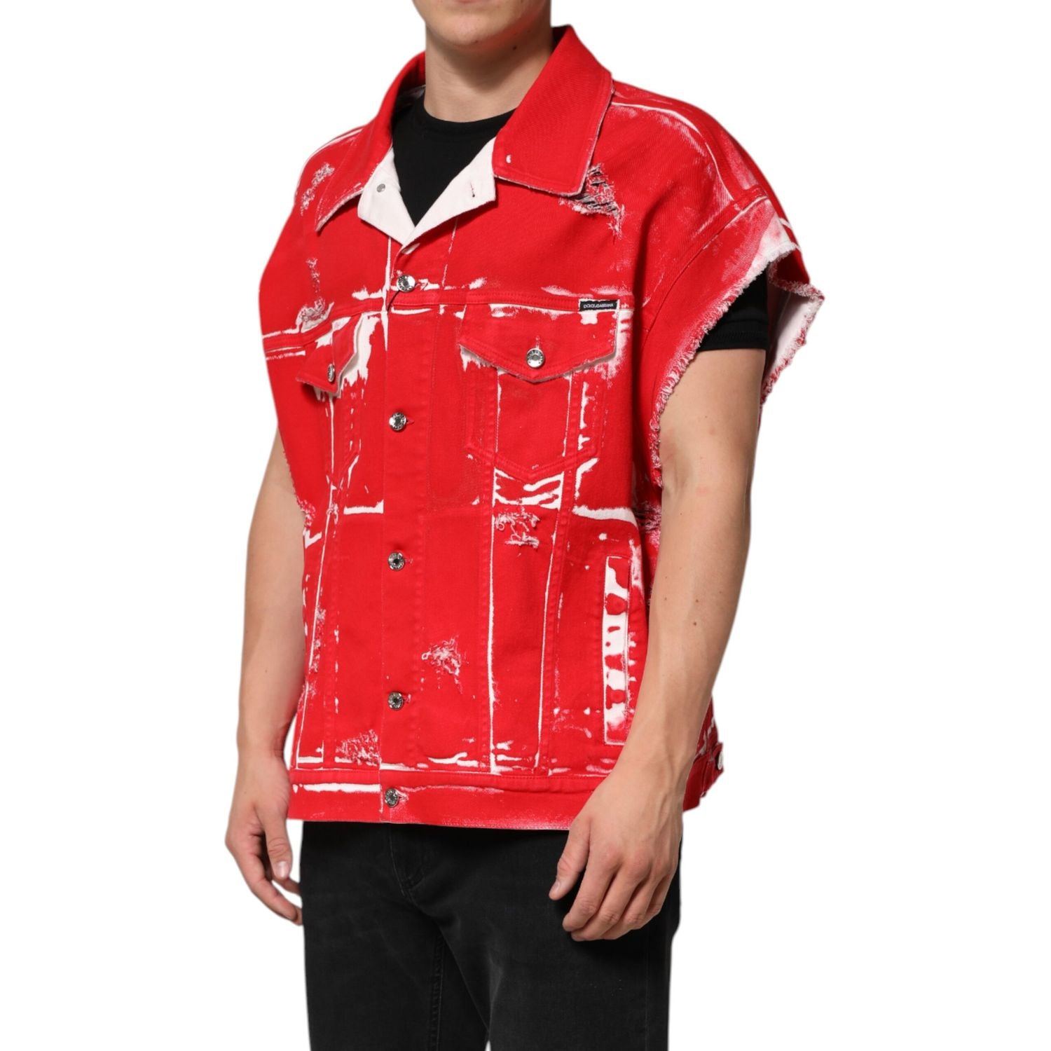 Dolce & Gabbana Red Sleeveless Logo Plaque Vest Jacket