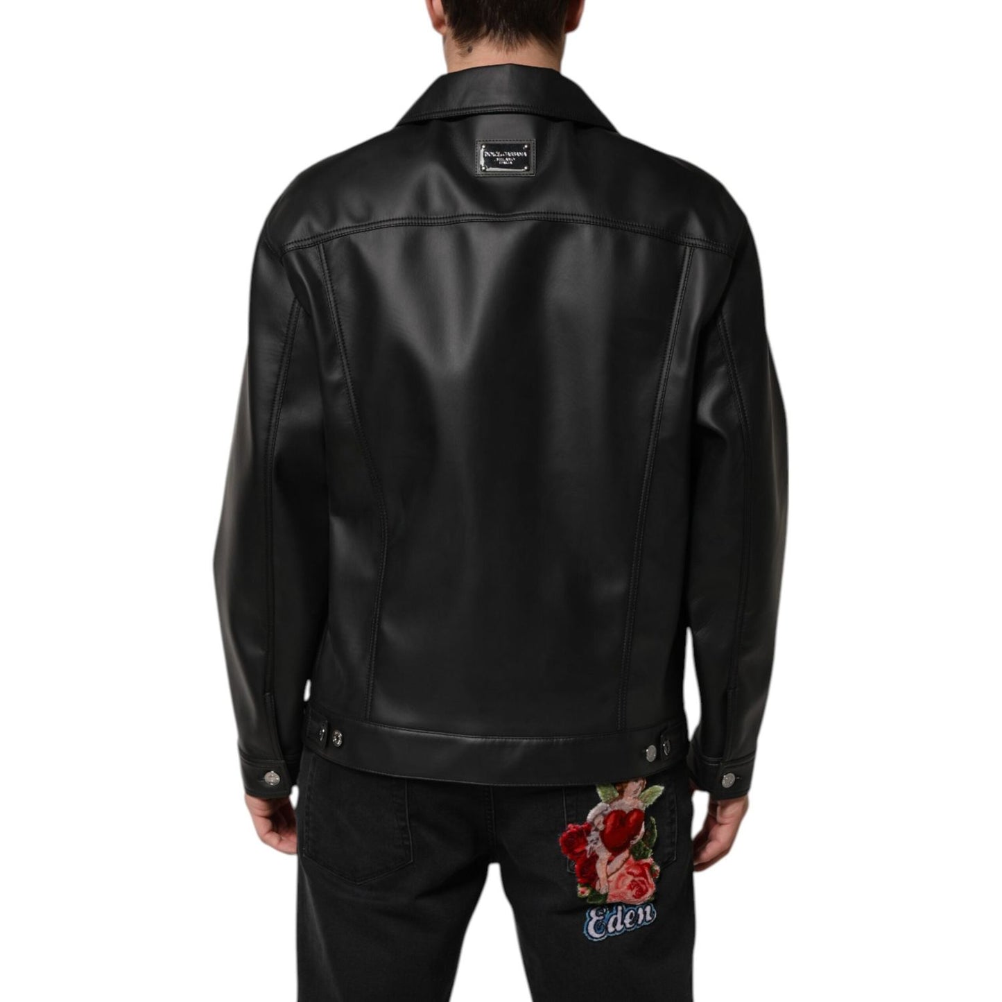 Dolce & Gabbana Black Polyester Button Down Biker Jacket JKT41517-50