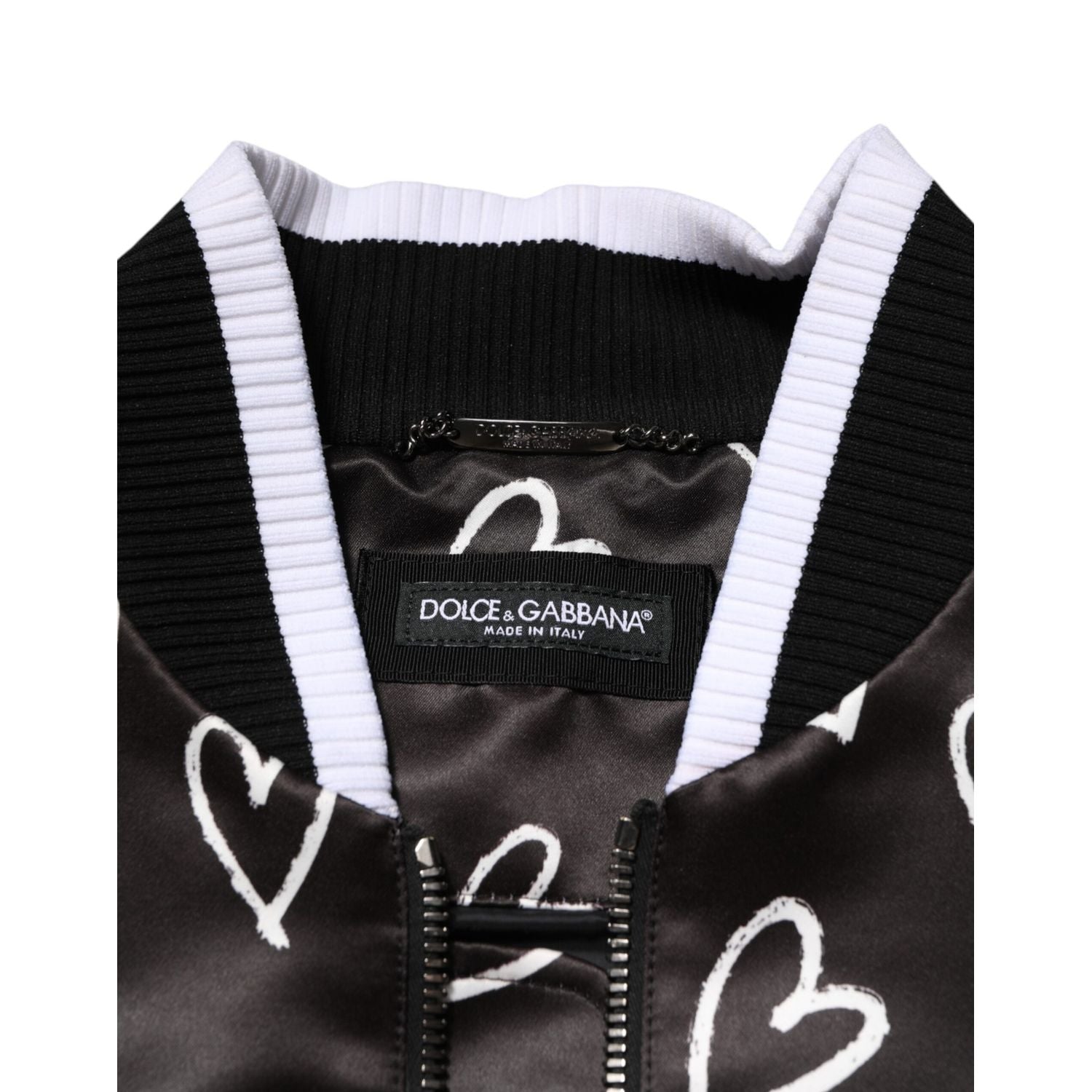 Dolce & Gabbana Black Polyester Heart Print Bomber Jacket