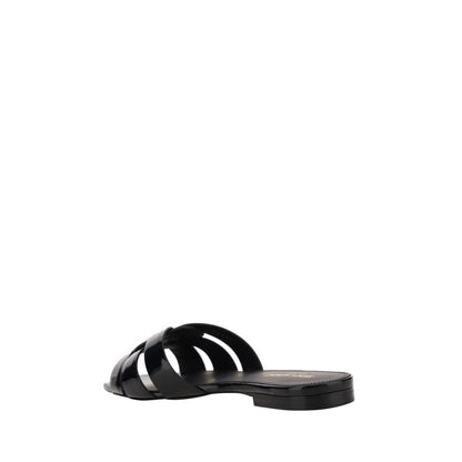 Saint Laurent Black Calf Leather Bos Taurus Flat Sandals