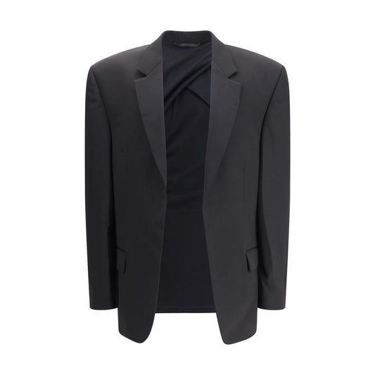 Balenciaga Black Wool Clothing deconstructed blazer with oversized silhouette and spread collar.