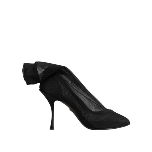 Dolce & Gabbana Black Silk Stretch Mesh Sock Boots Shoes