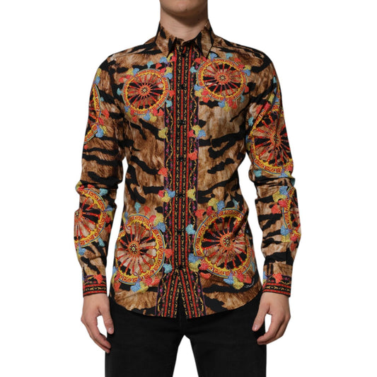 Dolce & Gabbana GOLD Cotton Tiger Carretto Long Sleeve Shirt TSH90633-40