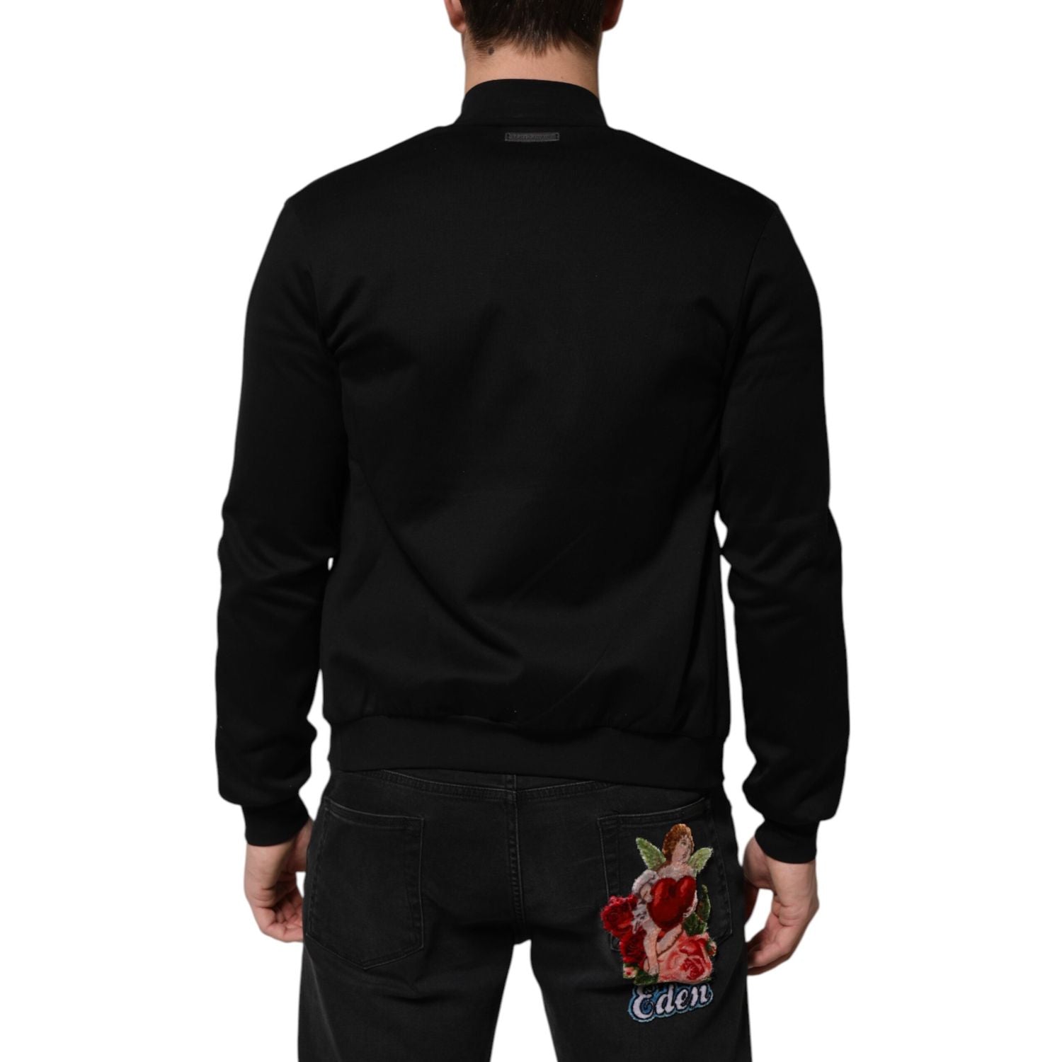 Dolce & Gabbana Black Cotton Logo Full Zip Men Bomber Jacket