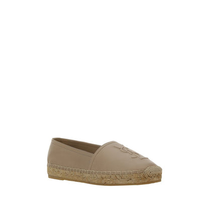 Saint Laurent Brown Lamb Ovis Aries Aries Espadrilles, lambskin upper, flat sole with rope detail, tone-on-tone monogram front, slip-on style.