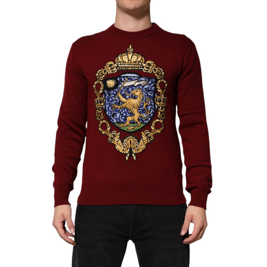 Dolce & Gabbana Burgundy Cashmere Lion Crest Pullover Sweater TSH91268-50