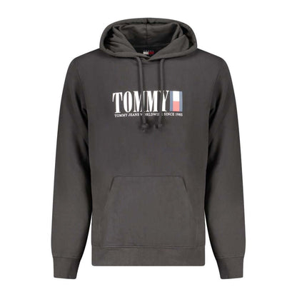 Tommy Hilfiger Black Cotton Men Sweater with logo, long sleeves, hood, and central pocket.