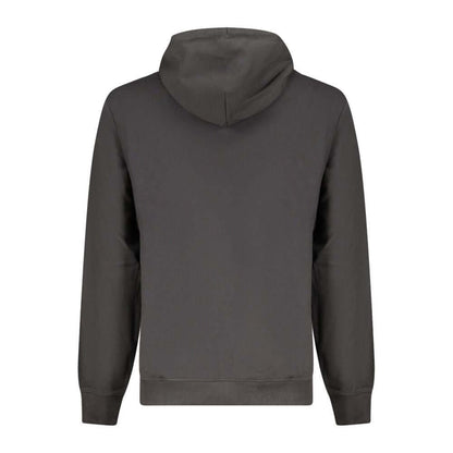 Tommy Hilfiger Black Cotton Men Sweater with hood and long sleeves, showcasing sleek design and comfort. Back view of the sweatshirt.