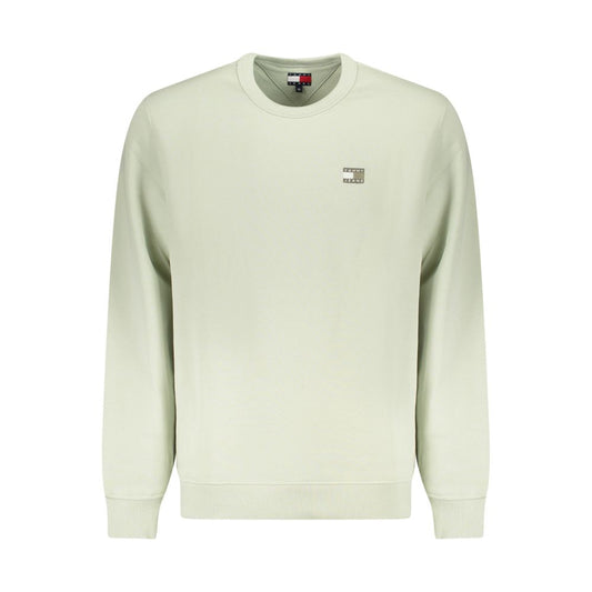 Tommy Hilfiger Green Cotton Men Sweater with crew neck and applique logo, long sleeves, sustainable fashion in rich green.