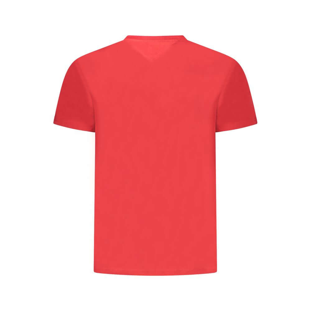 Tommy Hilfiger Red Cotton Men T-Shirt featuring crew-neck design and sustainable fabric, showcasing iconic logo on front.