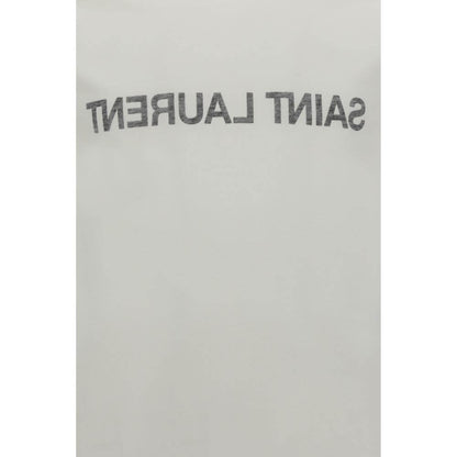 Saint Laurent White Cotton T-Shirt with ribbed crew neck and brand monogram, made of 100% cotton, AW25 season, back view.