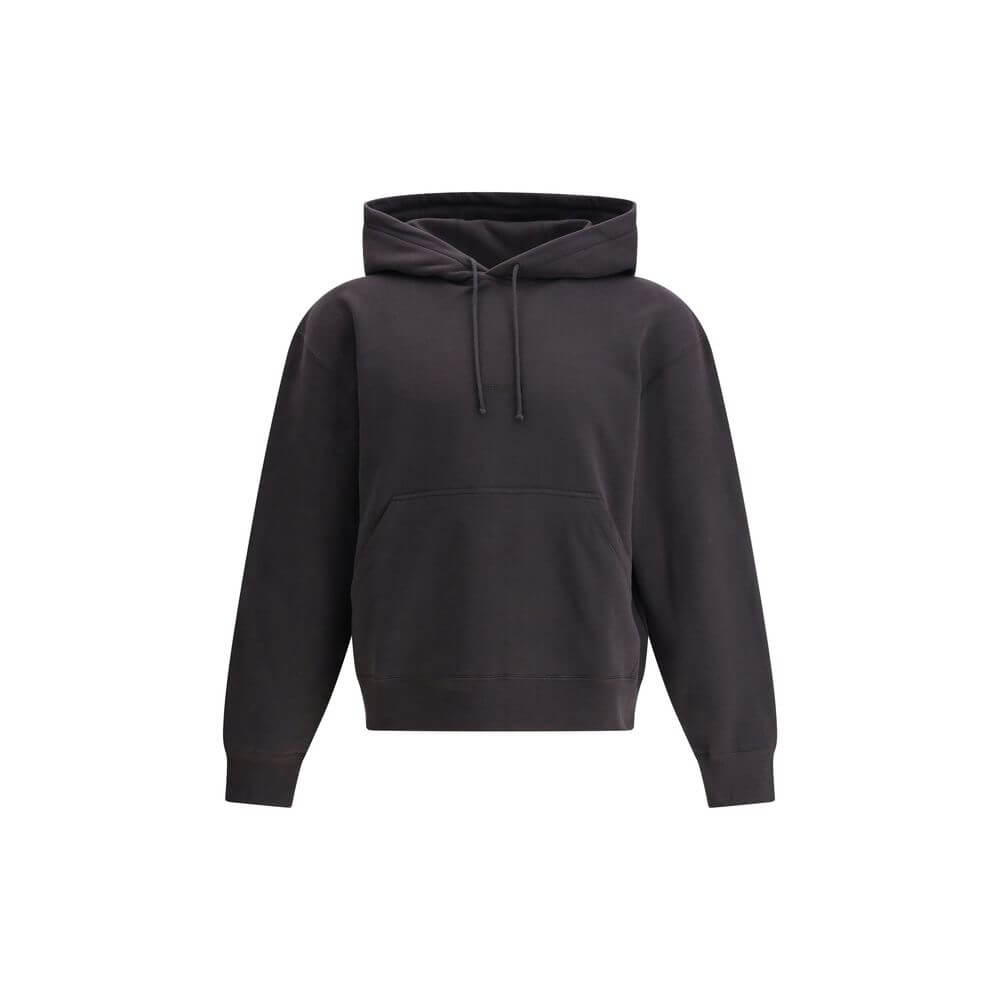 Saint Laurent Black Cotton Sweatshirt with hood and kangaroo pocket, showing elegant urban style and comfort.