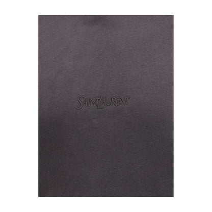 Saint Laurent Black Cotton Sweatshirt featuring tone-on-tone logo embroidery on the front for a subtle, stylish look.