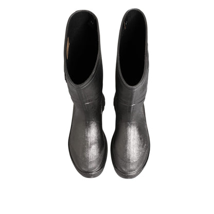 Dolce & Gabbana Black Argento Pull On Rain Boots Shoes
