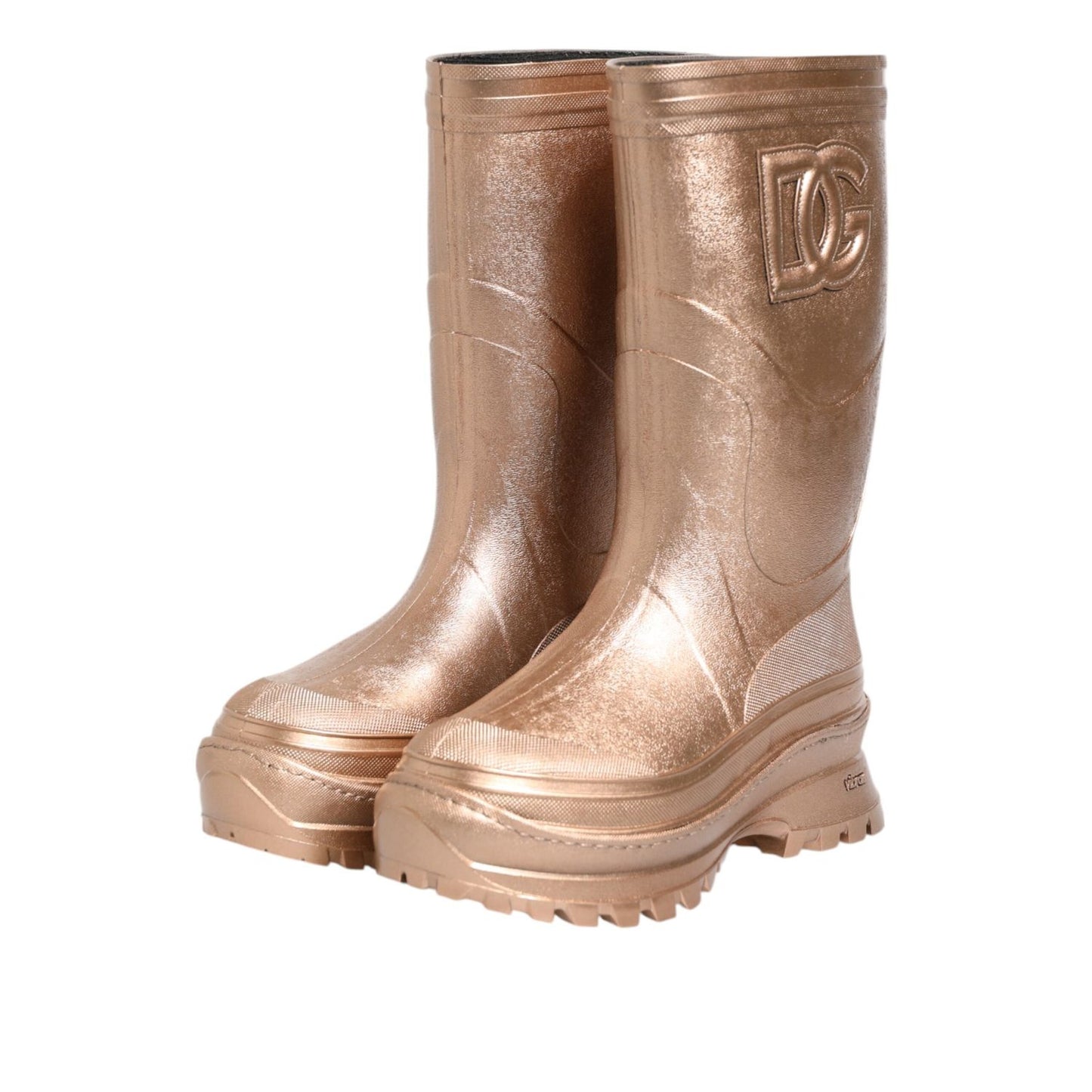 Dolce & Gabbana Rose Gold Rubber Pull On Rain Boots Shoes
