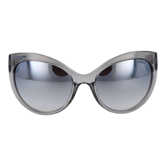 Alt Tag: Guess Gray Women Sunglass in full-rim butterfly style with mirrored grey lenses, 100% UVA & UVB protection, includes branded case.