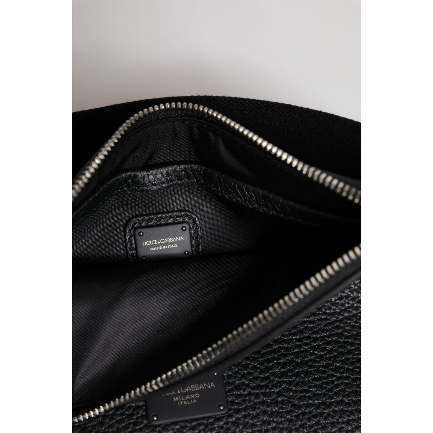 Dolce & Gabbana Black Leather Logo Embossed Waist Fanny Pack Bag