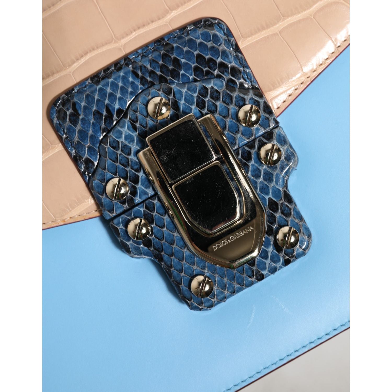Dolce & Gabbana Blue Beige Exotic Leather LUCIA Crossbody Bag