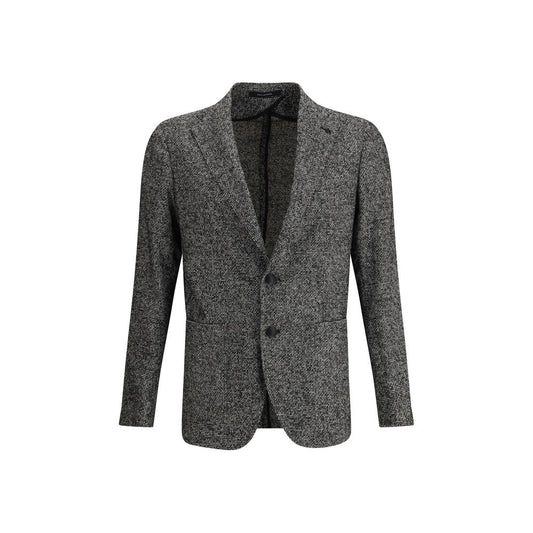 Men's Tagliatore Gray Wool Blazer with classic lapel and textured weave, ideal for formal attire, Autumn-Winter 25 season