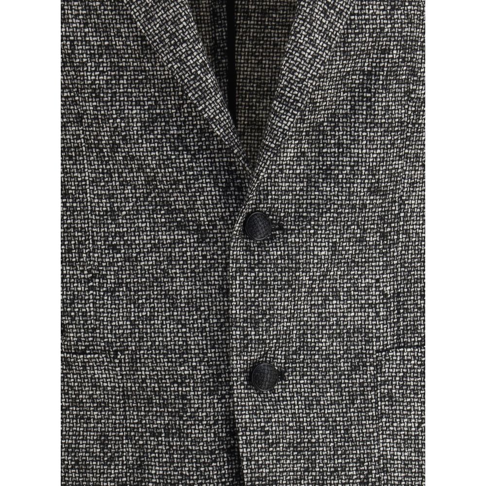Close-up of Tagliatore Gray Wool Blazer with textured weave and front button closure, ideal for formal occasions.