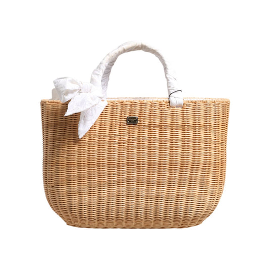 Dolce & Gabbana Beige Fiber Vegetable Basket Handbag Tote Bag