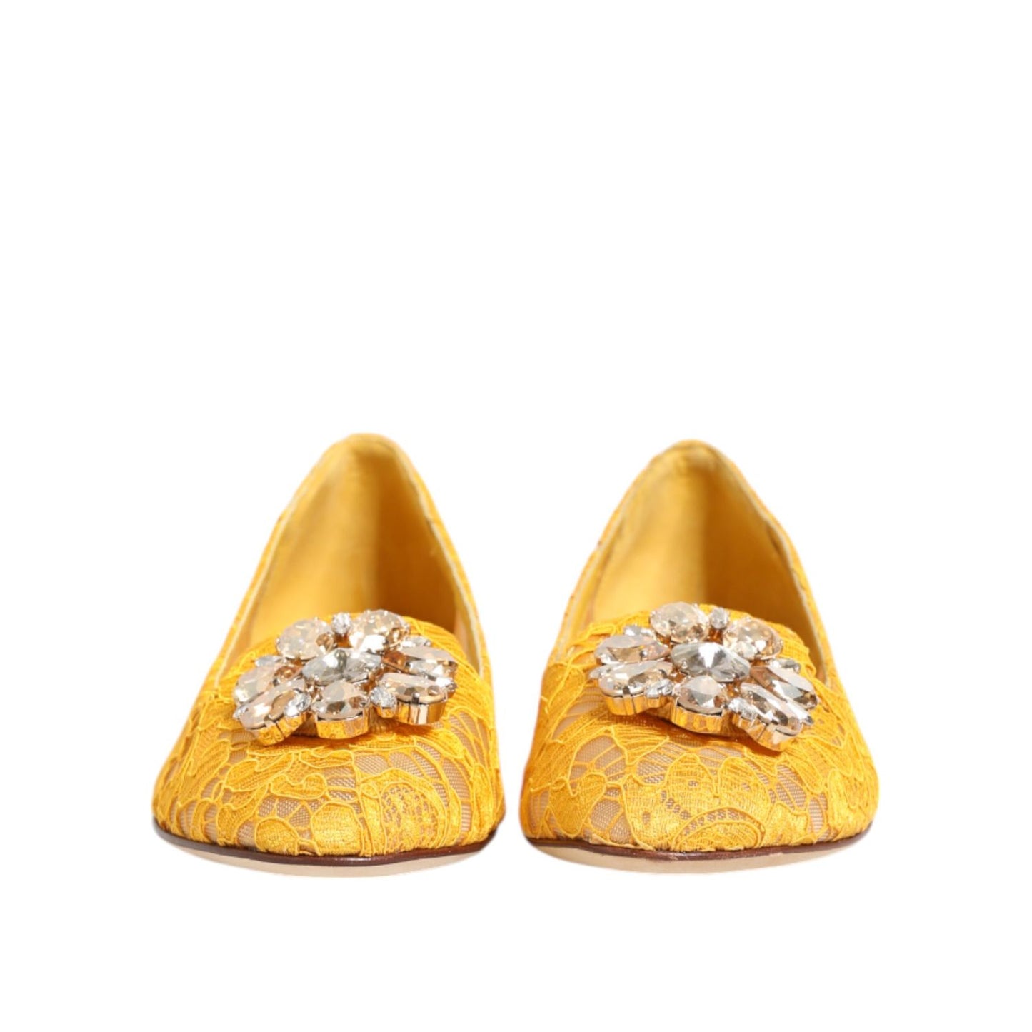 Dolce & Gabbana Yellow Taormina Lace Crystals Flats Shoes
