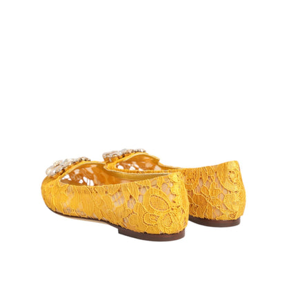 Dolce & Gabbana Yellow Taormina Lace Crystals Flats Shoes