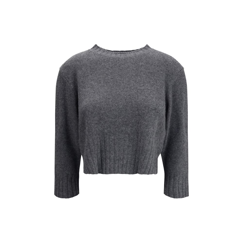 Loulou De Saison Gray Cashmere Sweatshirt with ribbed hem and cuffs, featuring side slits for casual and refined looks.