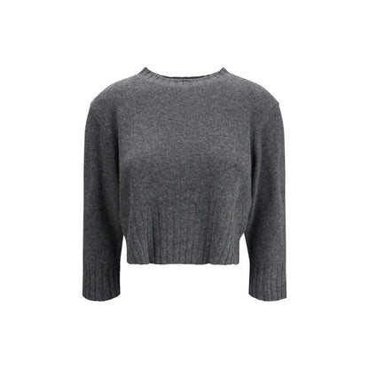 Loulou De Saison Gray Cashmere Sweatshirt with ribbed hem and cuffs, featuring side slits for casual and refined looks.