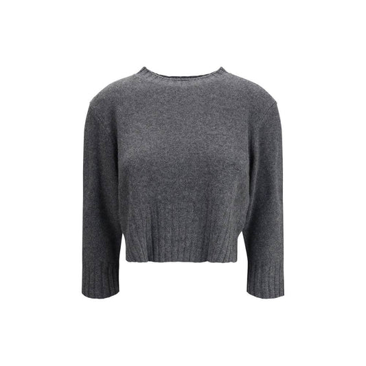 Loulou De Saison Gray Cashmere Sweatshirt with ribbed hem and cuffs, featuring side slits for casual and refined looks.