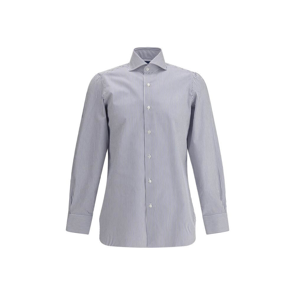 Finamore Blue Cotton Pattern Shirt