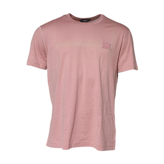 Dolce & Gabbana Pink Logo Plaque Cotton Crew Neck T-shirt TSH91046-56