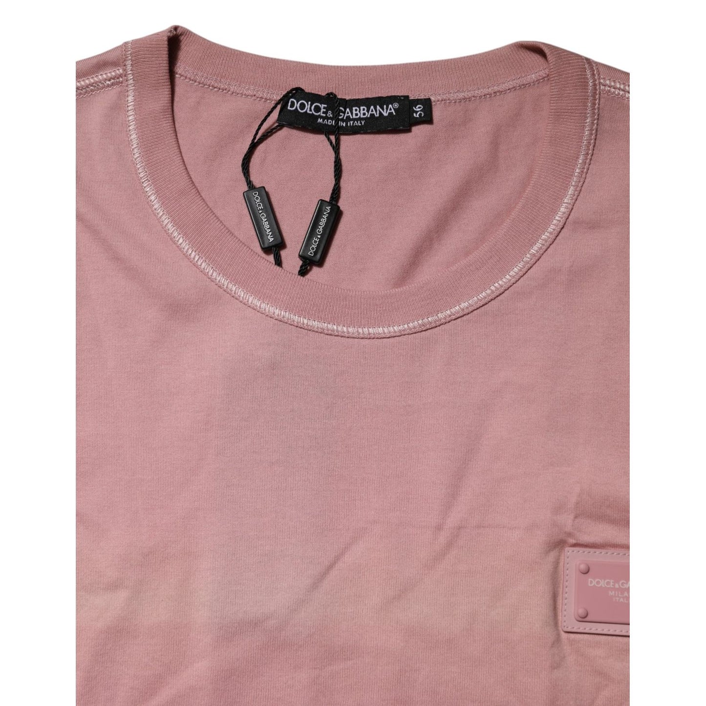 Dolce & Gabbana Pink Logo Plaque Cotton Crew Neck T-shirt TSH91046-56