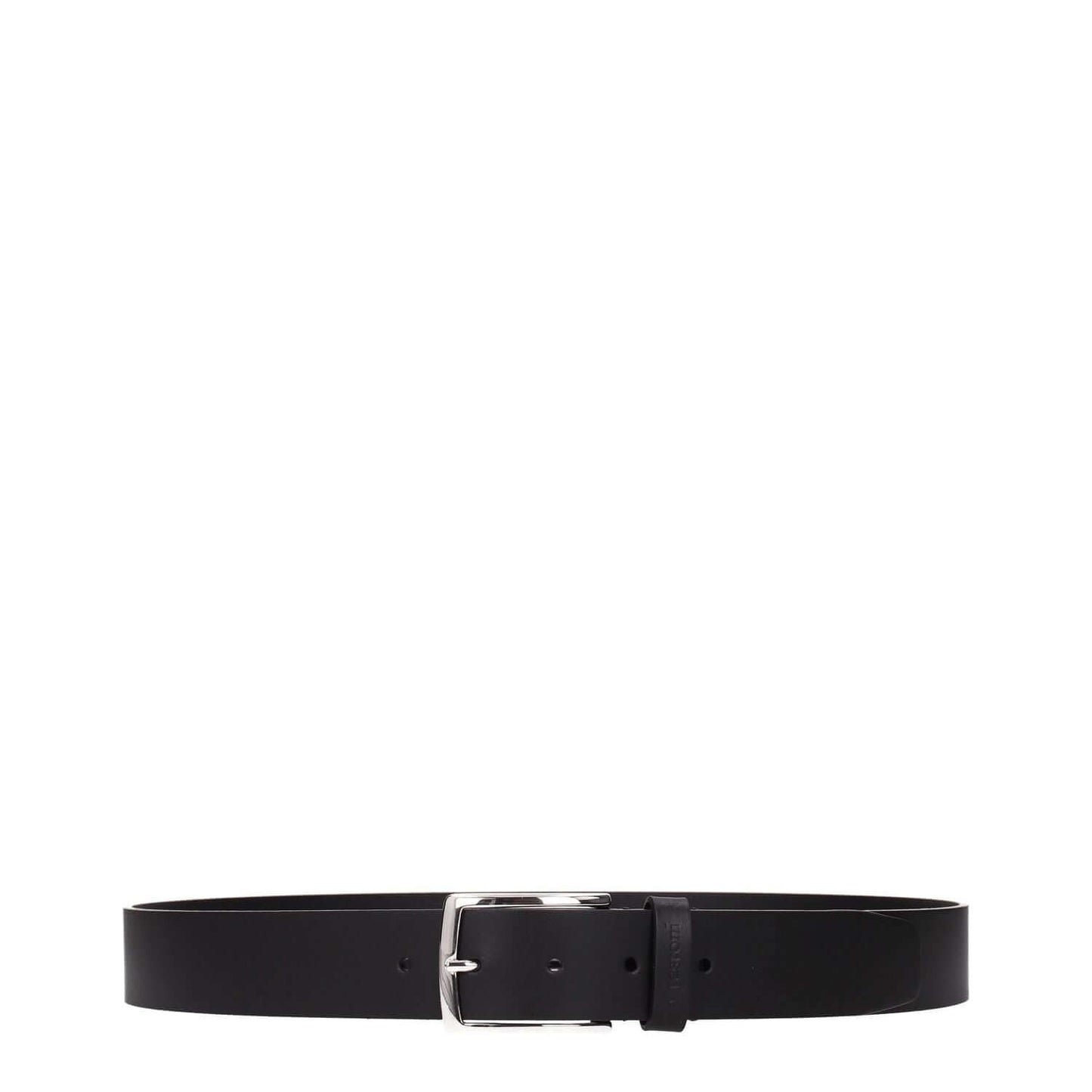 Testoni Black Leather Regular Belt with silver buckle, casual style, 3.5 cm height, MPN CDO00498755RFN, front logo detail.