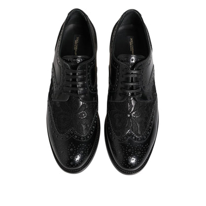 Dolce & Gabbana Black Leather Floral Lace Dress Formal Shoes