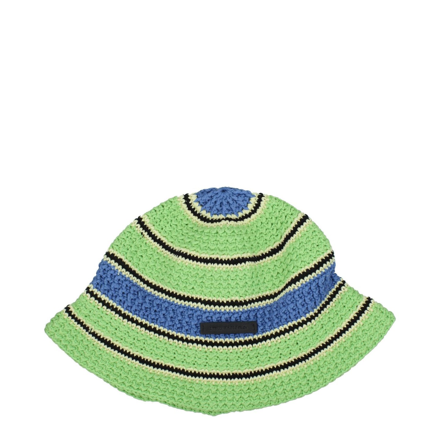 Stella McCartney Green Cotton Bucket Hat with front logo, 100% cotton, blue accents, MPN 7V0043WP01643000, vintage style.