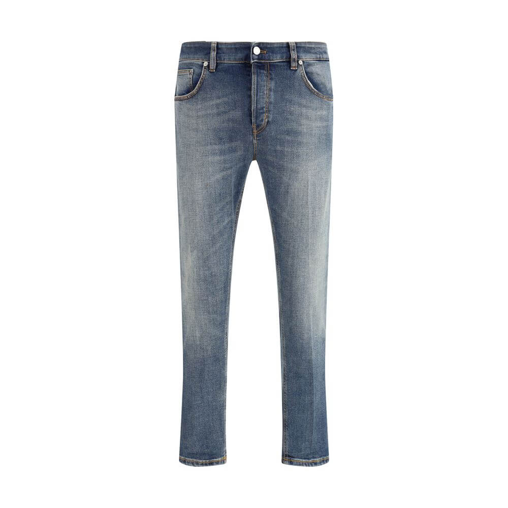 PT Torino Blue Cotton Slim Fit Jeans with five-pocket design and button closure.