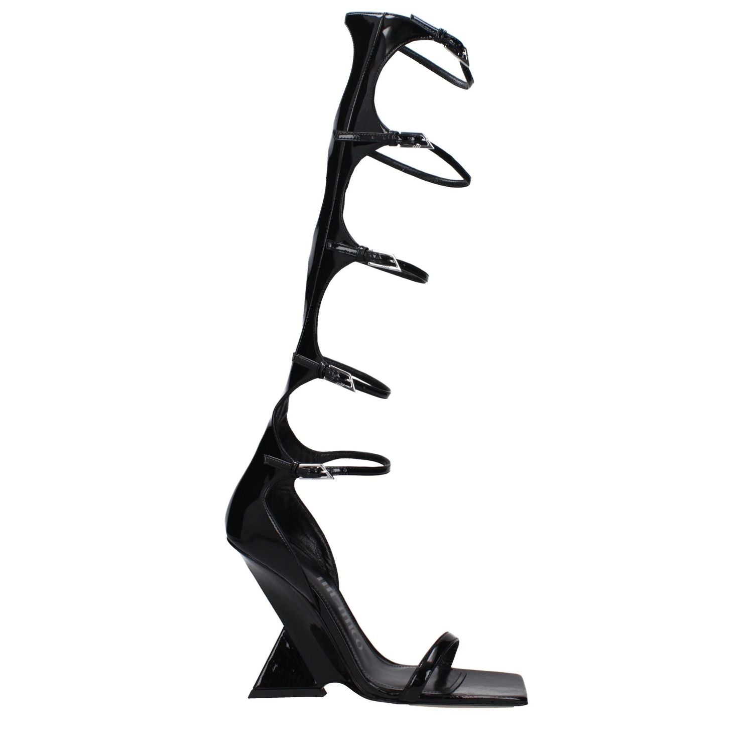 The Attico Black Leather Stiletto Heel Sandals