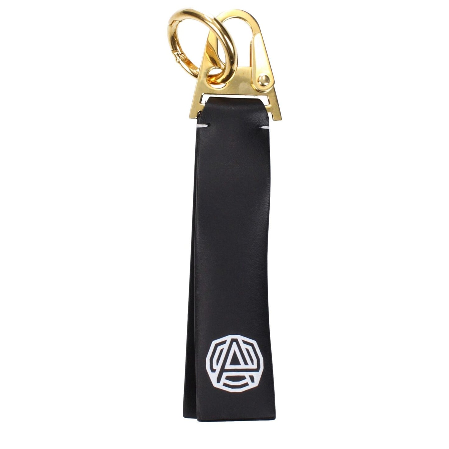 Ambush Black Leather Keychain with vintage effect and logo, featuring MPN BMNF003S22LEA0011076, code F83877, in black leather.